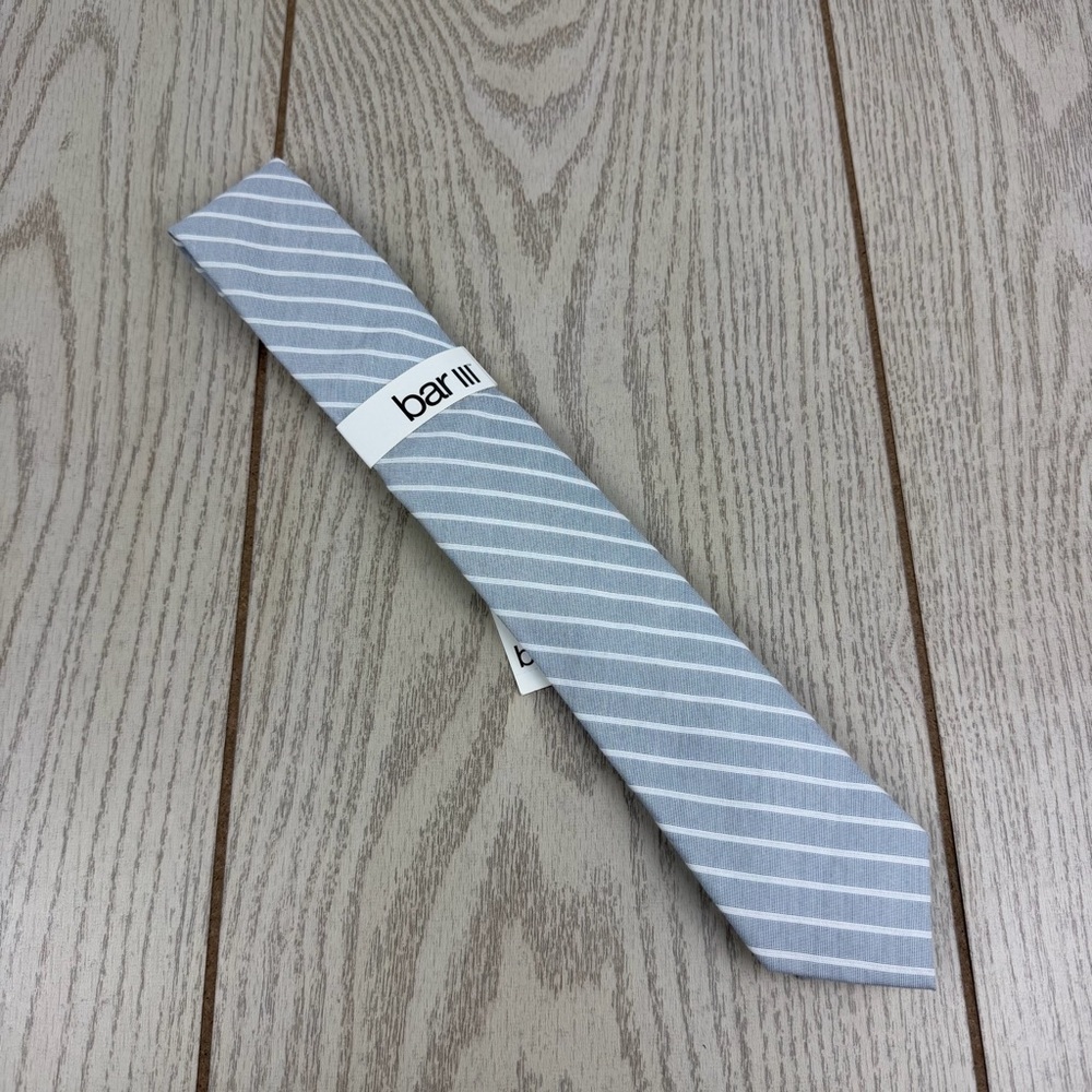 765 Bar III Men's Tie Harbour Stripe 410 Navy $55 Cotton Blend Skinny Slim